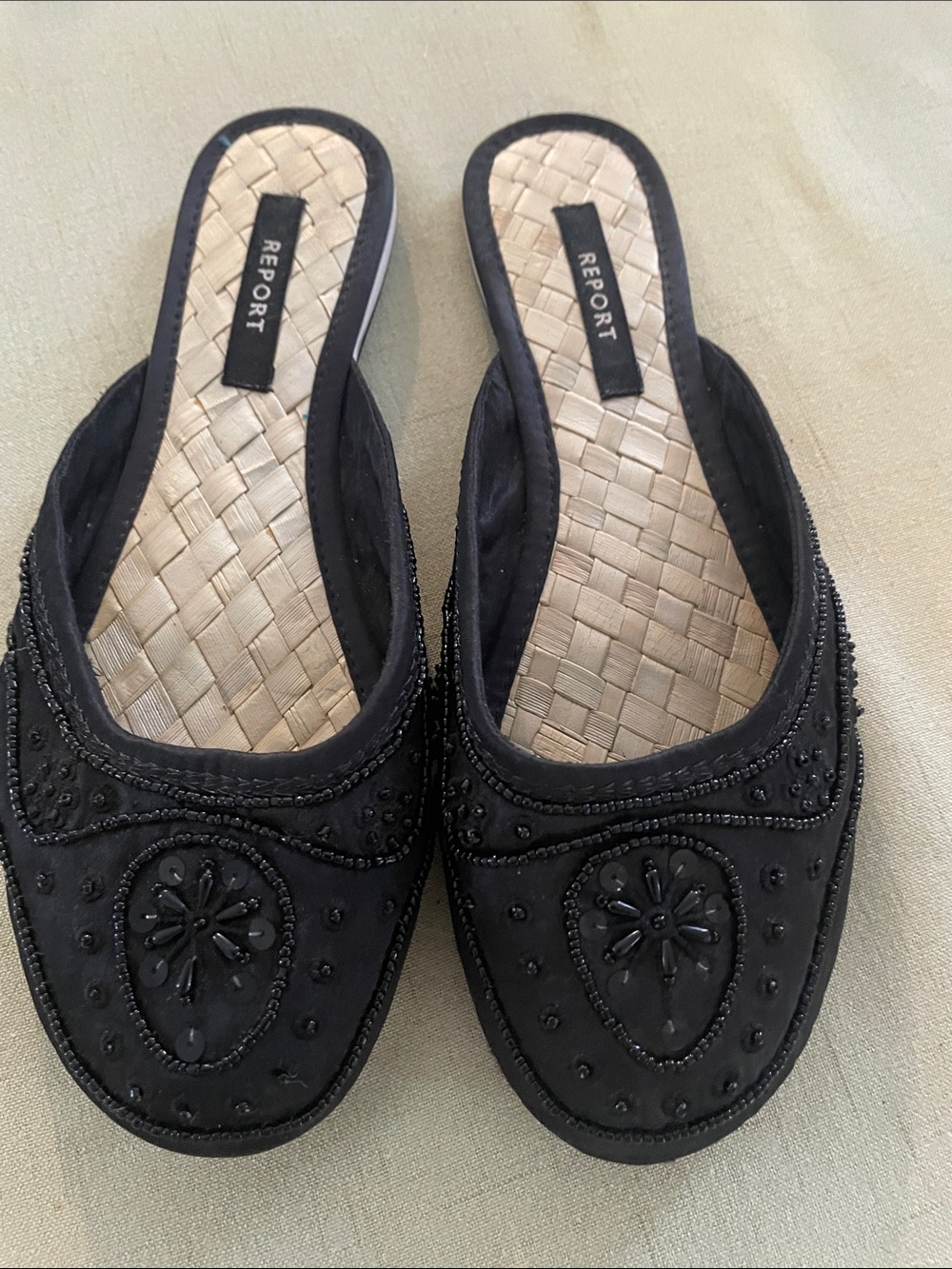 Report Black Beaded Slip-On Mules